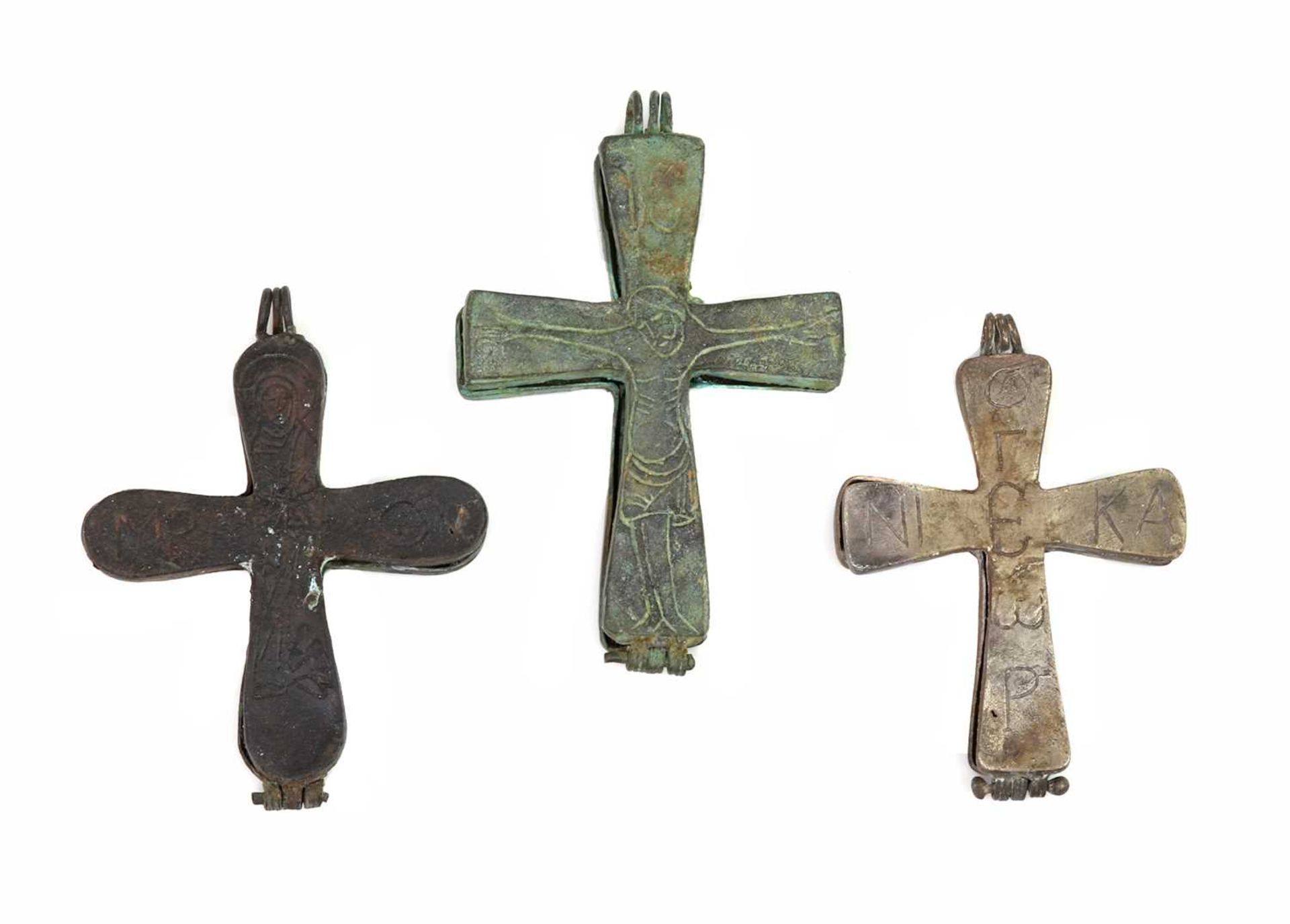 A Byzantine bronze enkolpion reliquary cross pendant, c.10th-12th century, - Image 2 of 3