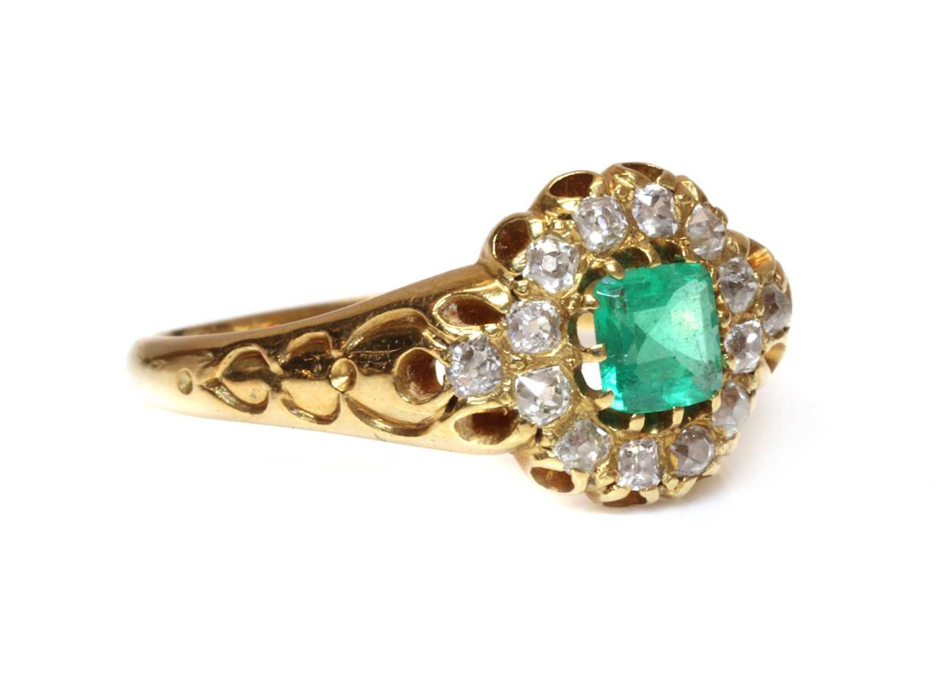 A late Victorian emerald and diamond cluster ring, - Image 2 of 4