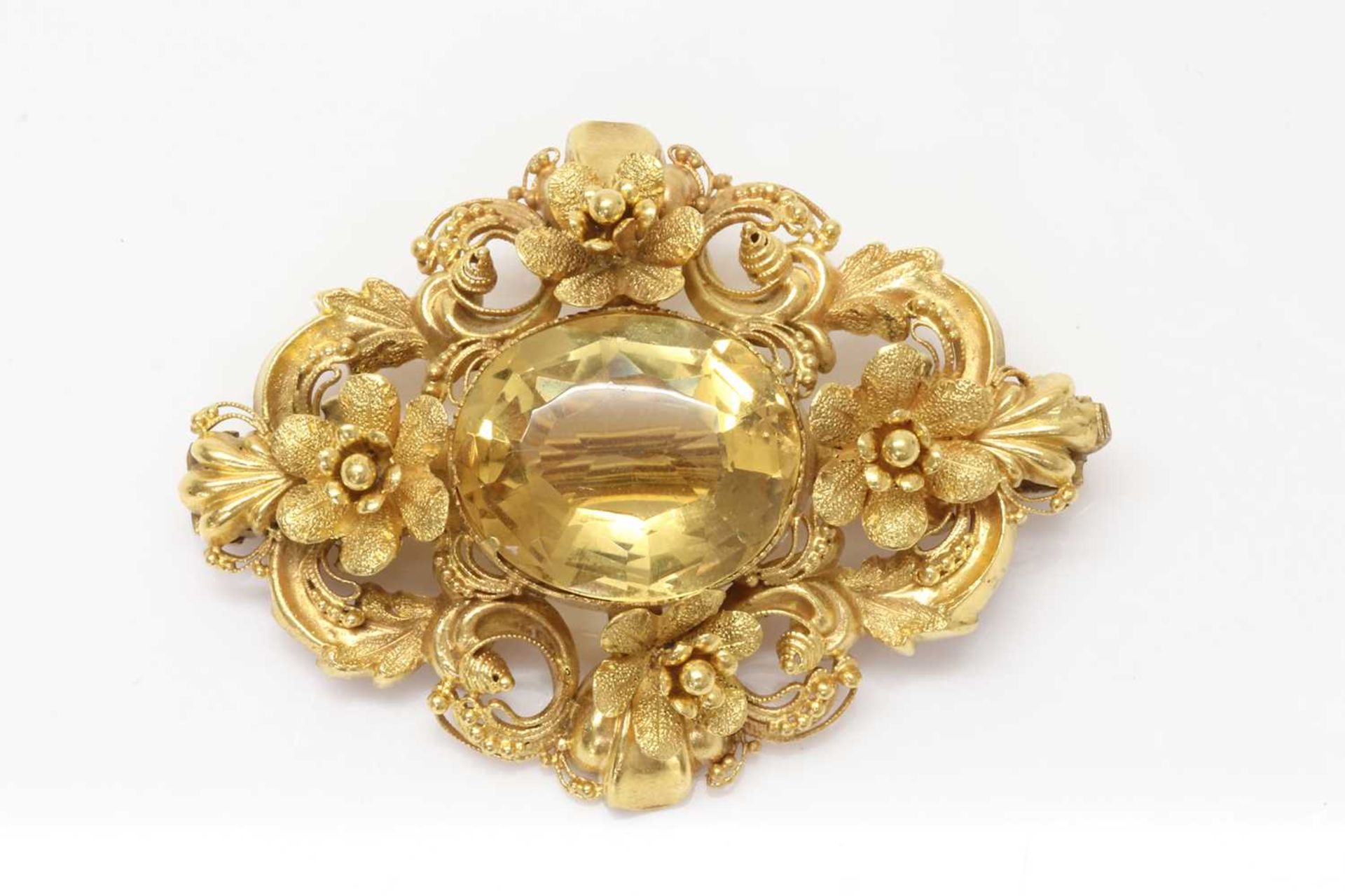 A Victorian gold citrine brooch, c.1840, - Image 2 of 2