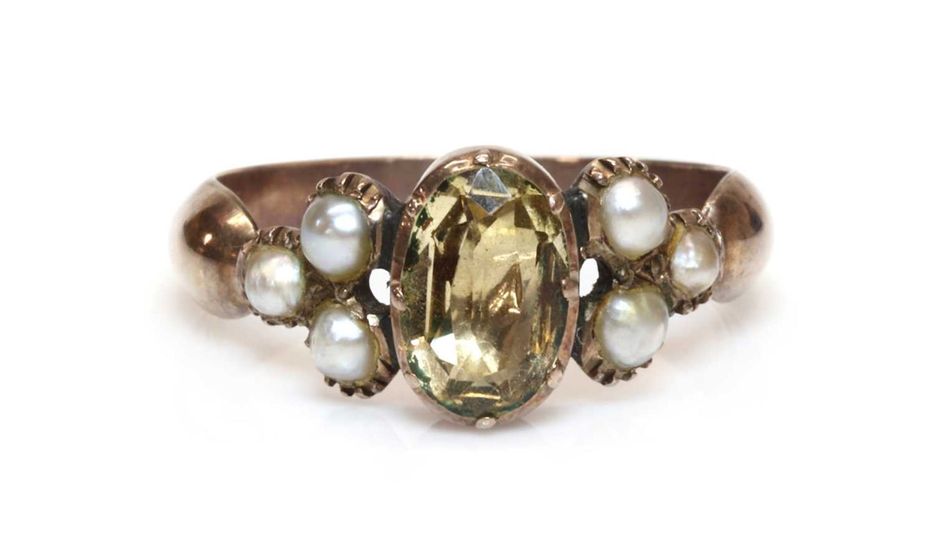 A Georgian foiled topaz and split pearl ring, - Image 2 of 3