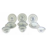 A collection of six blue and white Nanking cargo tea bowls and saucers,