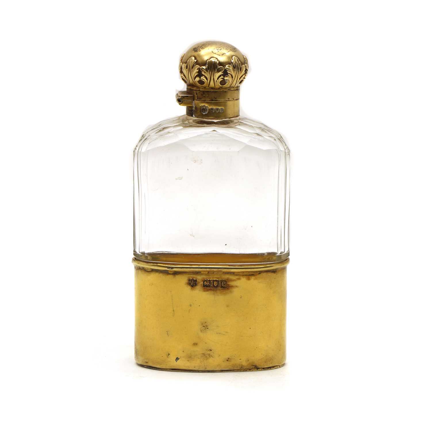 A late Victorian silver-gilt and clear glass hip flask - Image 2 of 3