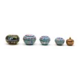 Three Chinese painted enamel boxes and covers,