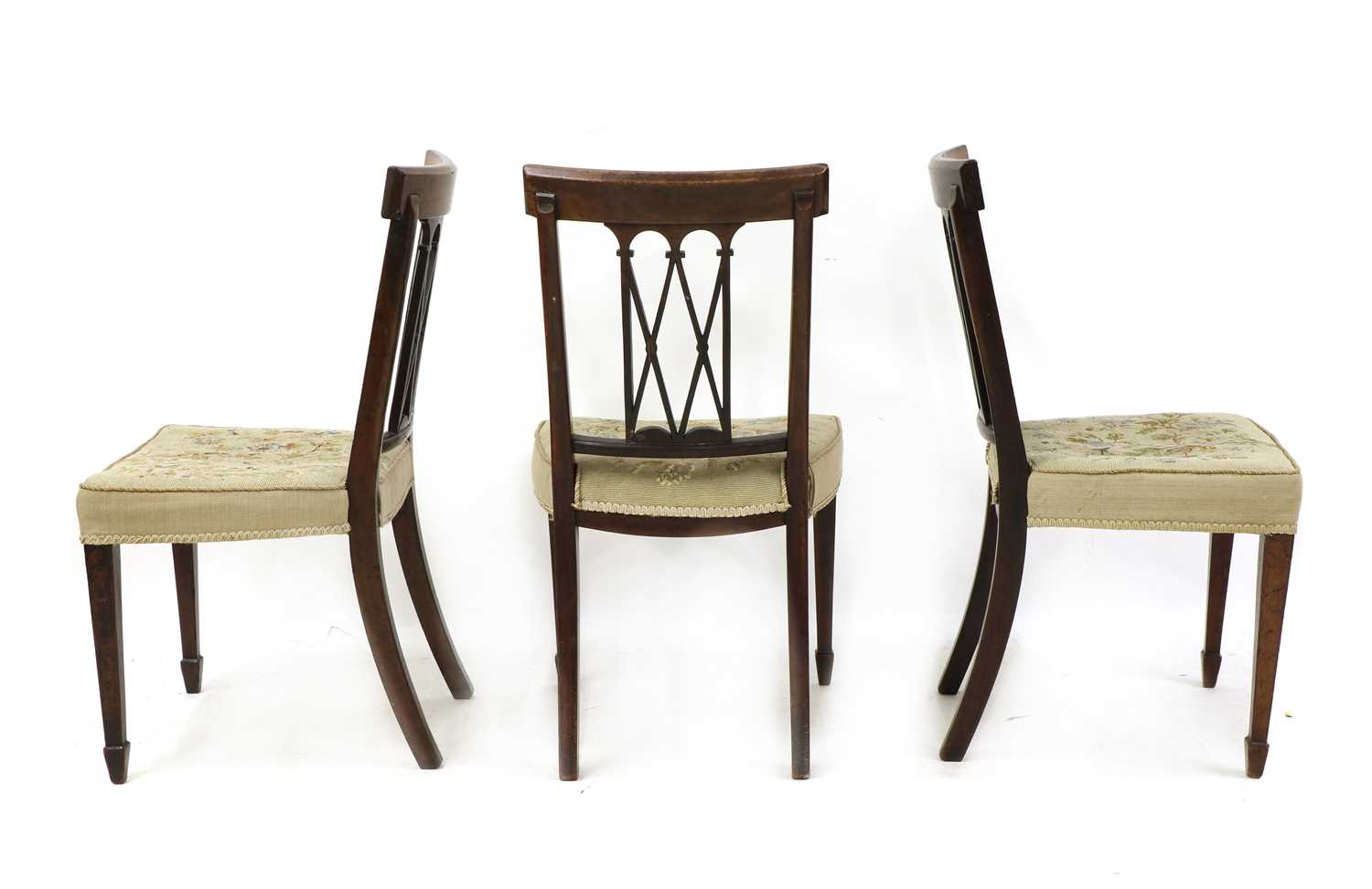 A set of six Edwardian mahogany and inlaid satin wood bar back dining chairs - Image 2 of 4