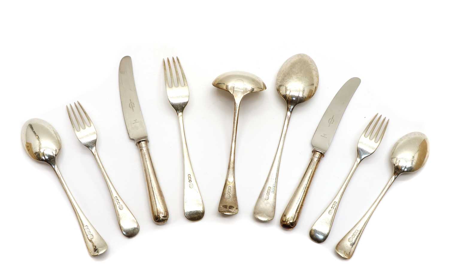 An eight place setting of Victorian Old English pattern silver flatware, - Image 2 of 2
