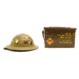 A WWII British Officer's helmet and ammunition case