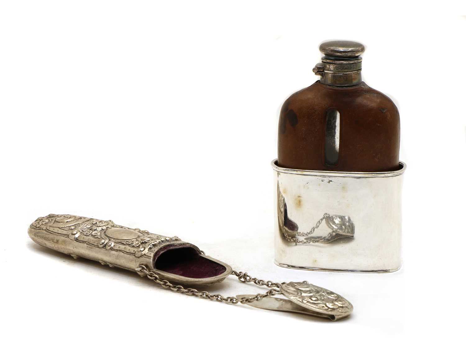 A Victorian leather and silver mounted hip flask, - Image 2 of 3