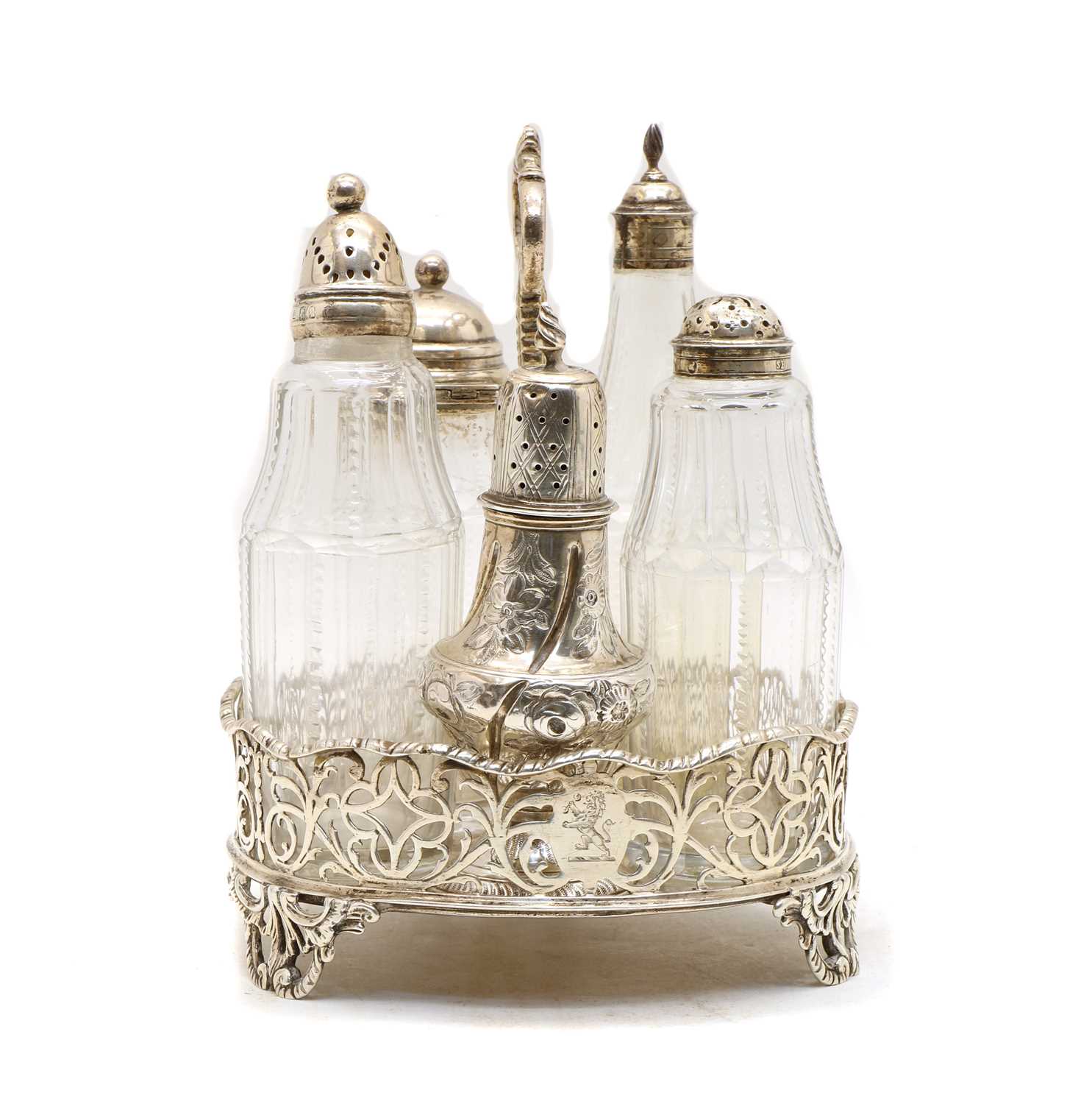 A George III and later silver cruet set, - Image 3 of 3