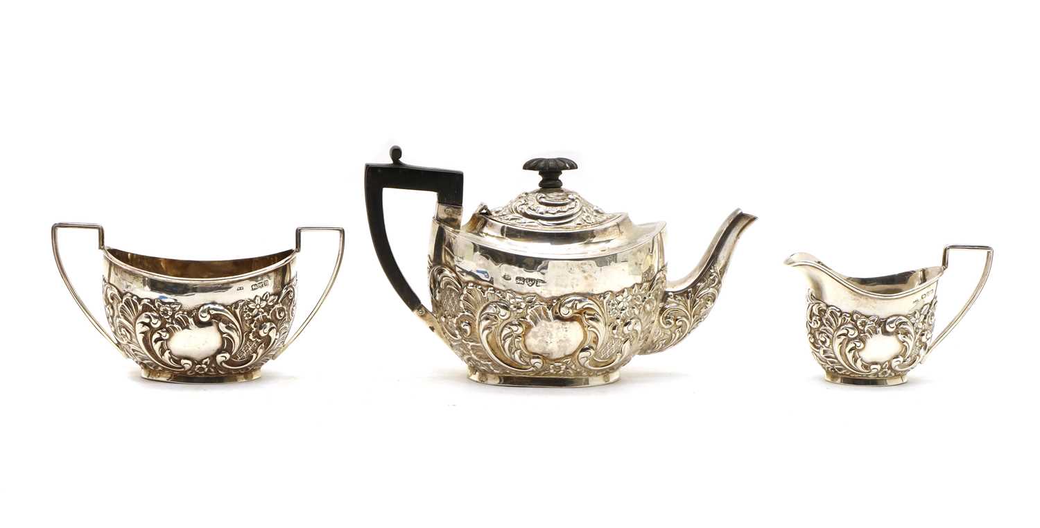 A three piece Victorian silver tea set, - Image 2 of 3