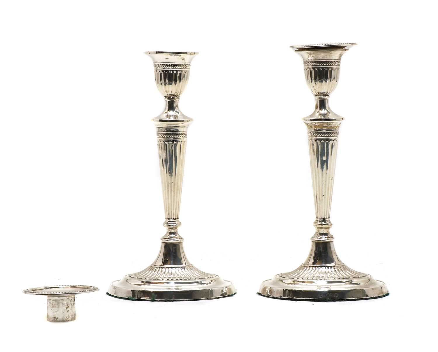 A pair of Adam revival silver candlesticks, - Image 3 of 3