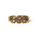 A Victorian 15ct gold ruby and split pearl ring,