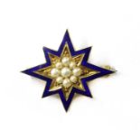 A Victorian gold split pearl and enamel star,