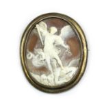 A Victorian silver gilt mounted shell cameo brooch,