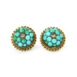 A pair of gold and silver, diamond and turquoise bombé clusters,