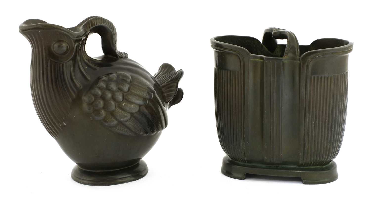 Just Andersen (Danish, 1884-1943), two patinated Art Deco bronze vases, - Image 2 of 3
