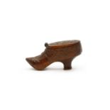 An 18th century treen snuff shoe,