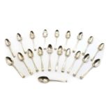 A small collection of 18th century silver shell back or leaf back teaspoons,