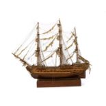 A model of a three masted ship,