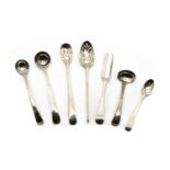 A small collection of Old English pattern antique silver items of flatware,