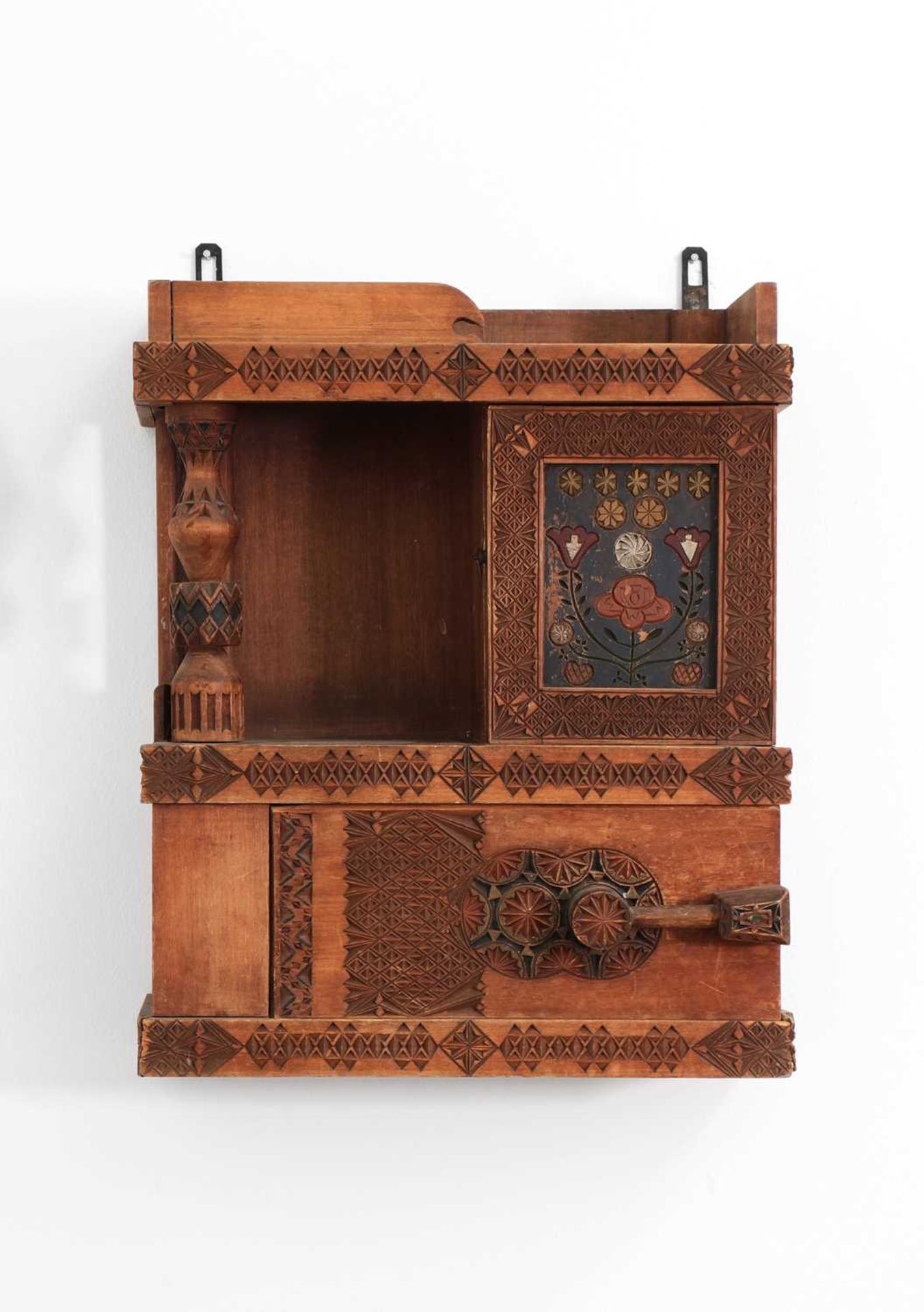 A chip-carved wooden wall-hanging cabinet, - Image 2 of 9