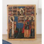 A large icon of three saints venerating icons,