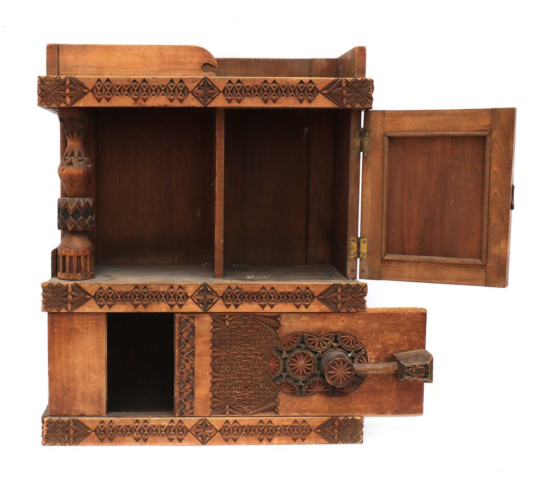 A chip-carved wooden wall-hanging cabinet, - Image 9 of 9