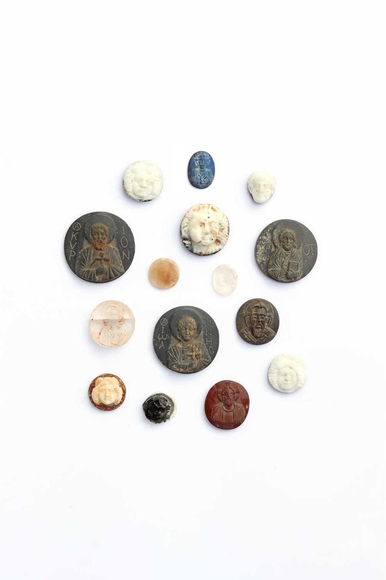 A collection of Roman and Byzantine glass and hardstone portrait cameos,