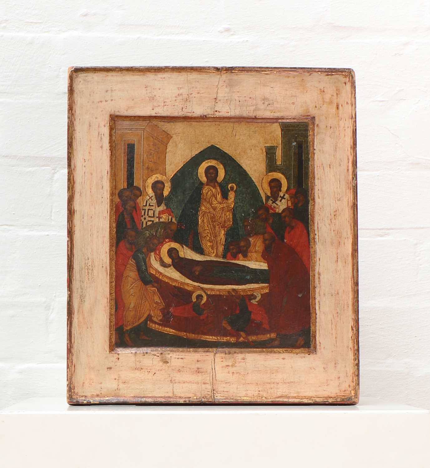 An icon of the Dormition of the Mother of God,