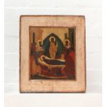 An icon of the Dormition of the Mother of God,