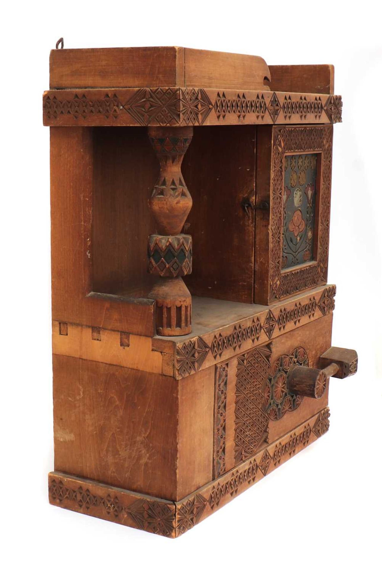 A chip-carved wooden wall-hanging cabinet, - Image 6 of 9