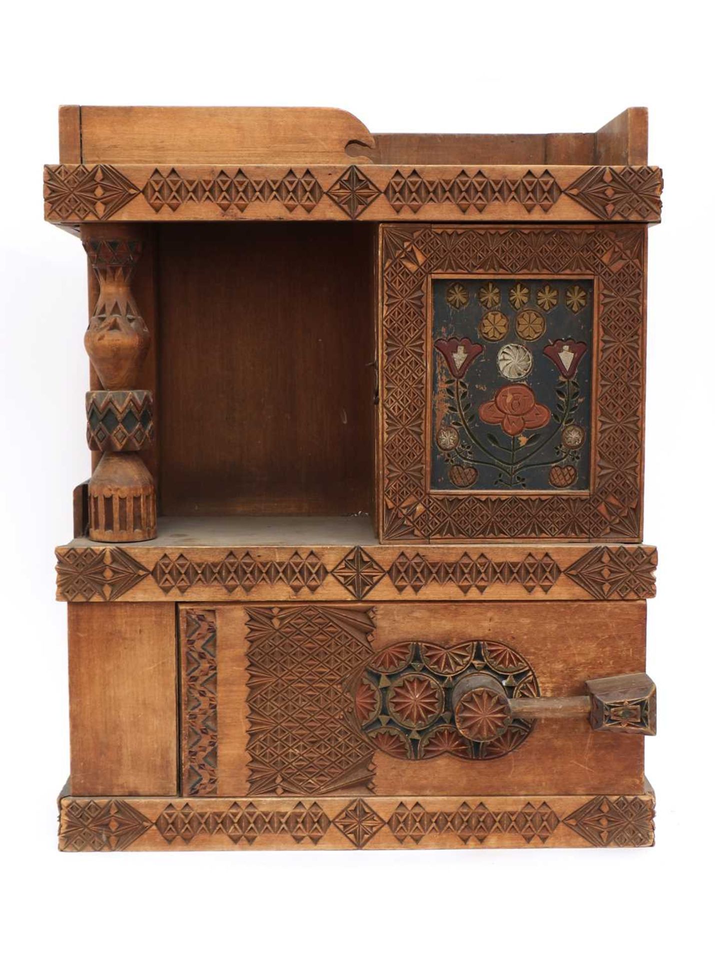 A chip-carved wooden wall-hanging cabinet, - Image 4 of 9