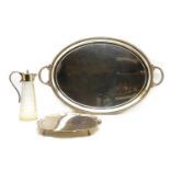 A silver plated twin handled oval serving tray,