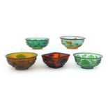 A collection of five Chinese overlay Peking glass bowls,