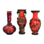 Three Chinese overlay Peking glass vases,