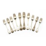 Six Victorian Old English pattern silver forks,