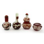 Three small Chinese overlay Peking glass vases,