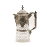 A Victorian silver-mounted and cut glass claret jug,