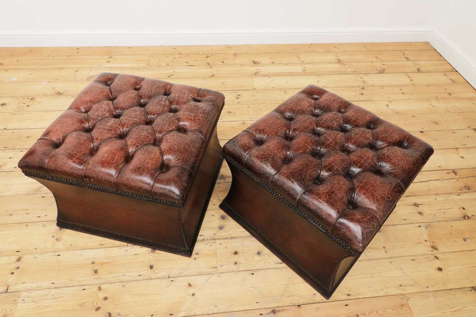 A pair of William IV-style leather ottoman stools, - Image 4 of 21
