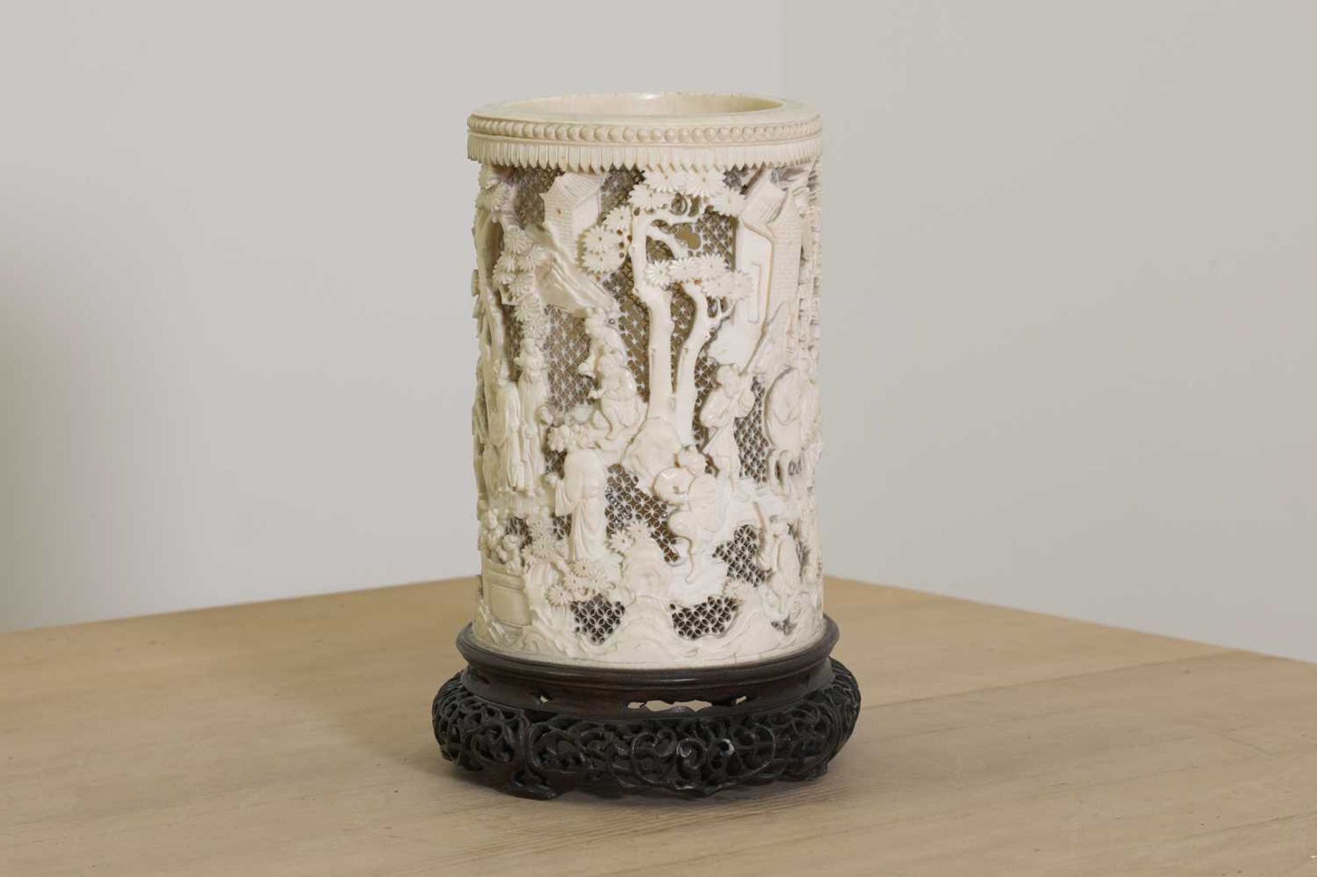 A Chinese carved ivory brush pot, - Image 2 of 14