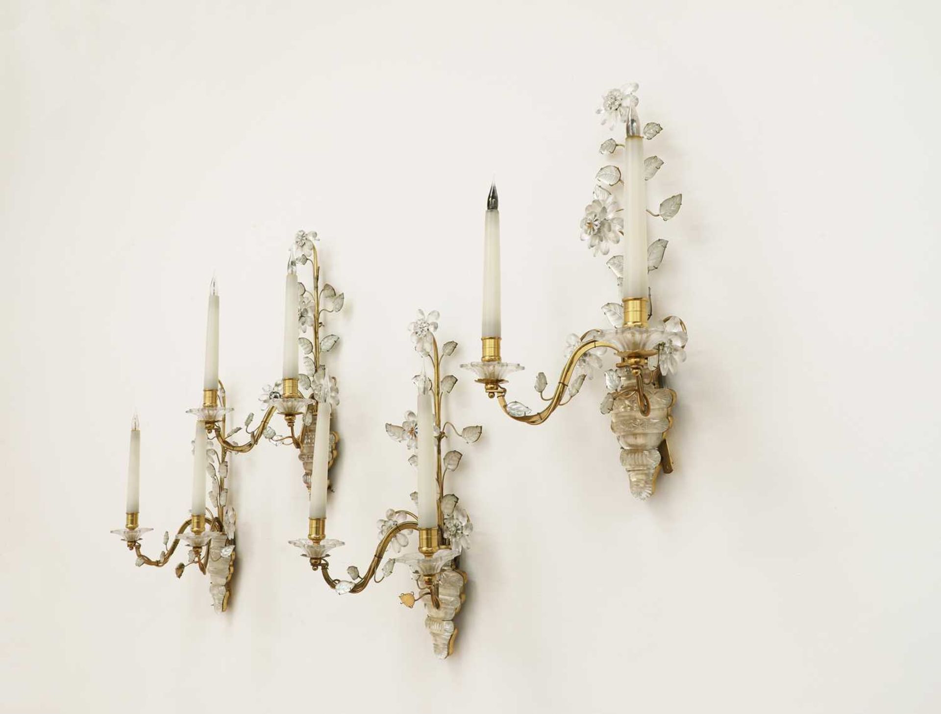 A set of four glass and gilt metal wall lights, - Image 3 of 12