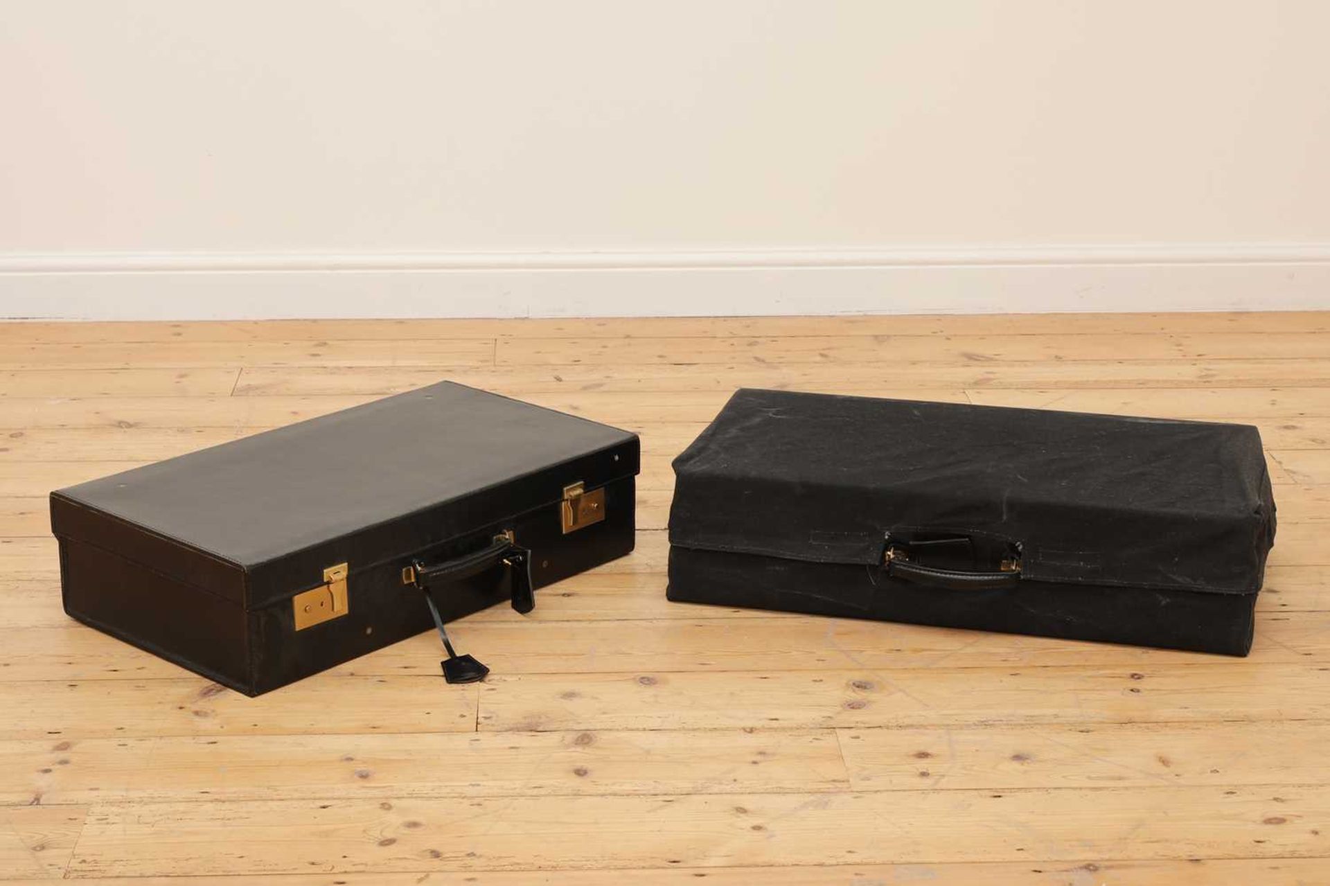 Two graduated black leather suitcases by Tanner Krolle, - Image 2 of 4