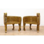 A pair of carved wooden papier mâché and painted chairs,