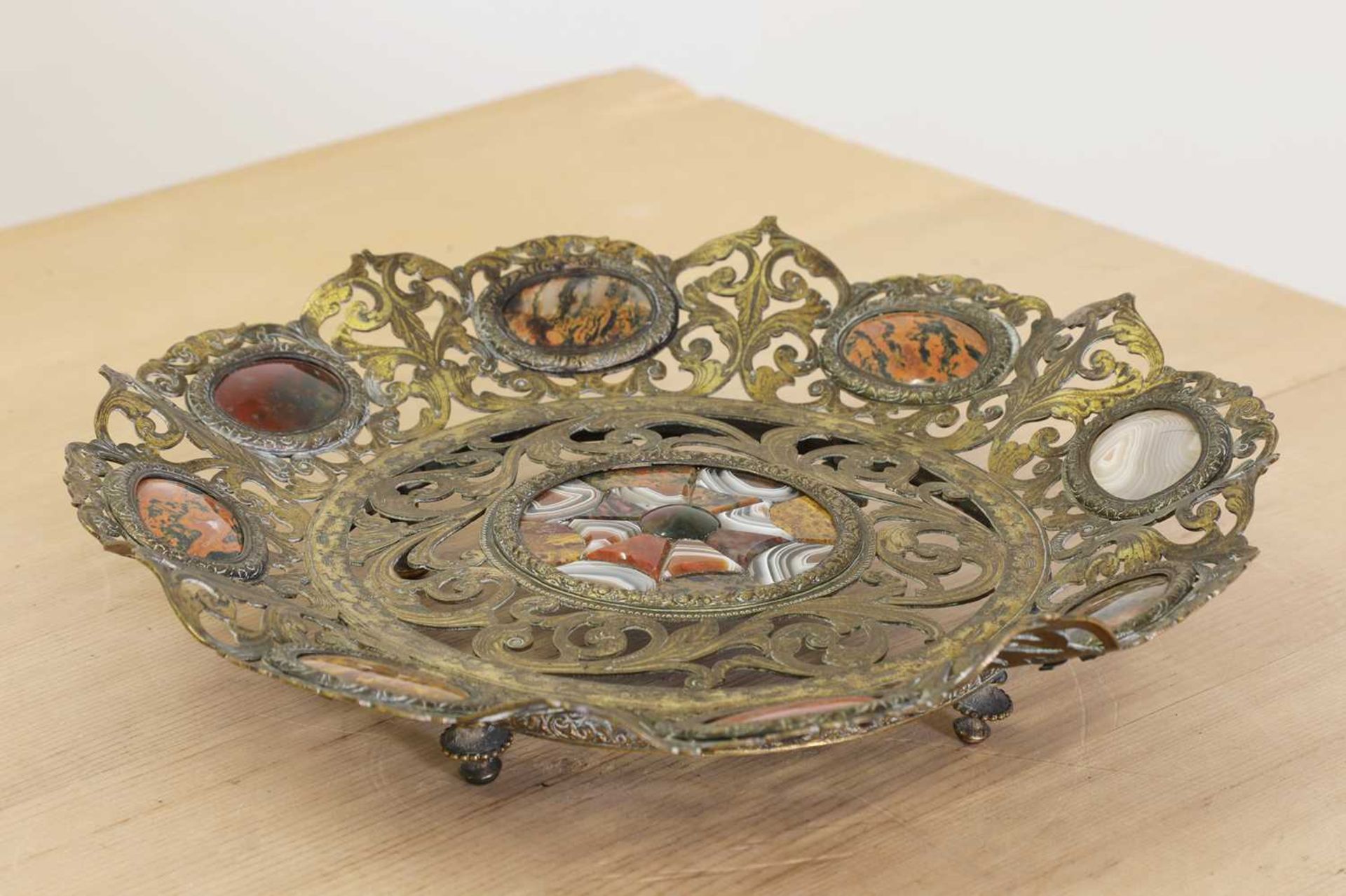 A grand tour gilt-metal and specimen hardstone dish, - Image 2 of 3