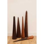 A collection of wooden fids,