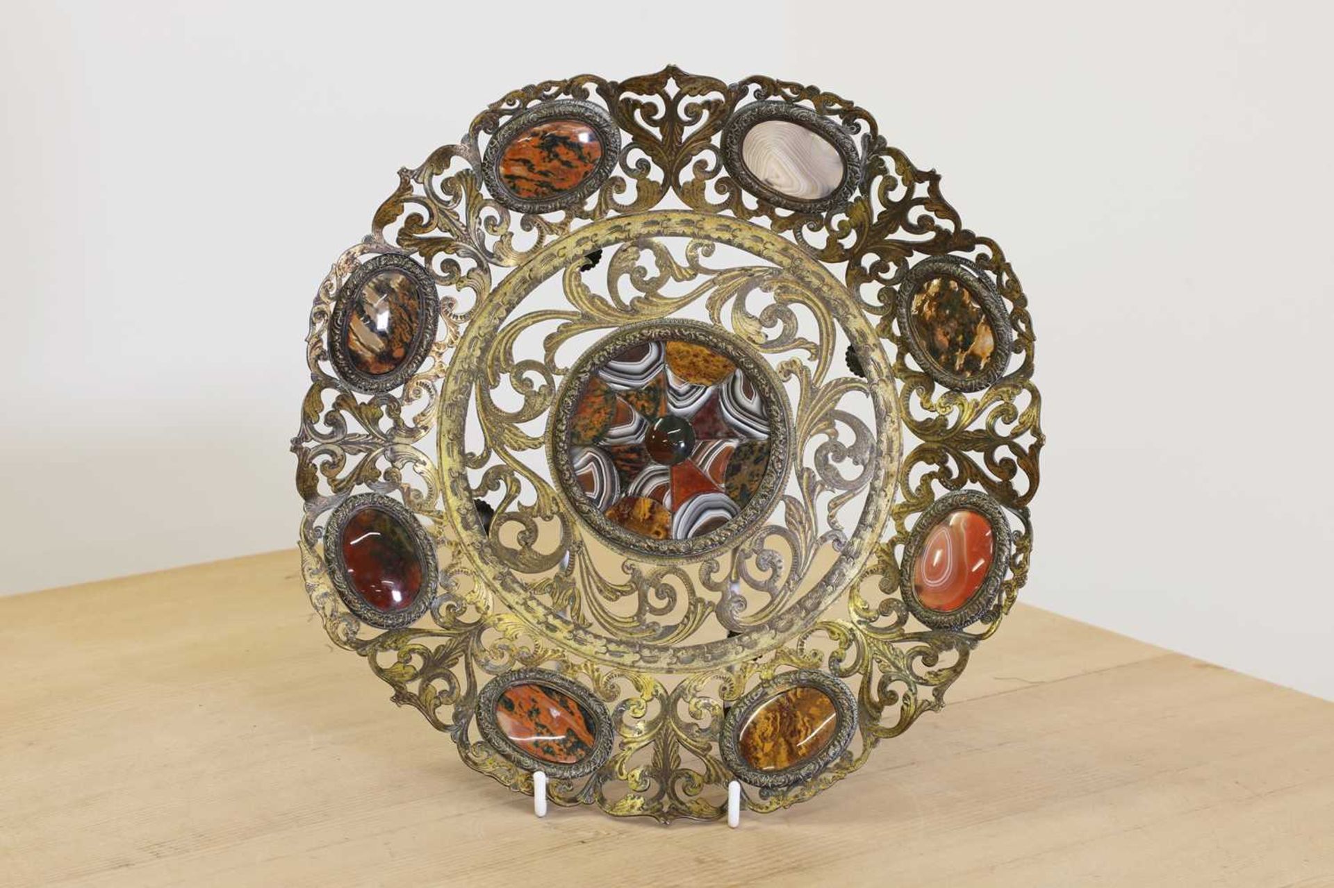 A grand tour gilt-metal and specimen hardstone dish,