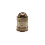 A George III cylindrical silver nutmeg grater,