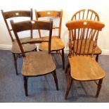 Three 19th century Oxford chairs for restoration together with a hoop-back chair having elm seat and