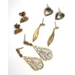 Four pairs of 9-carat gold earrings  (The cost of UK postage via Royal Mail Special Delivery for