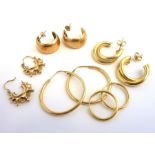 Five pairs of 9-carat gold hoop earrings (10g)  (The cost of UK postage via Royal Mail Special