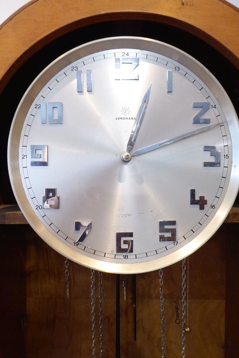 An unusual maple longcase clock in Biedermeier-style; the silver dial with Arabic numerals and - Image 10 of 12